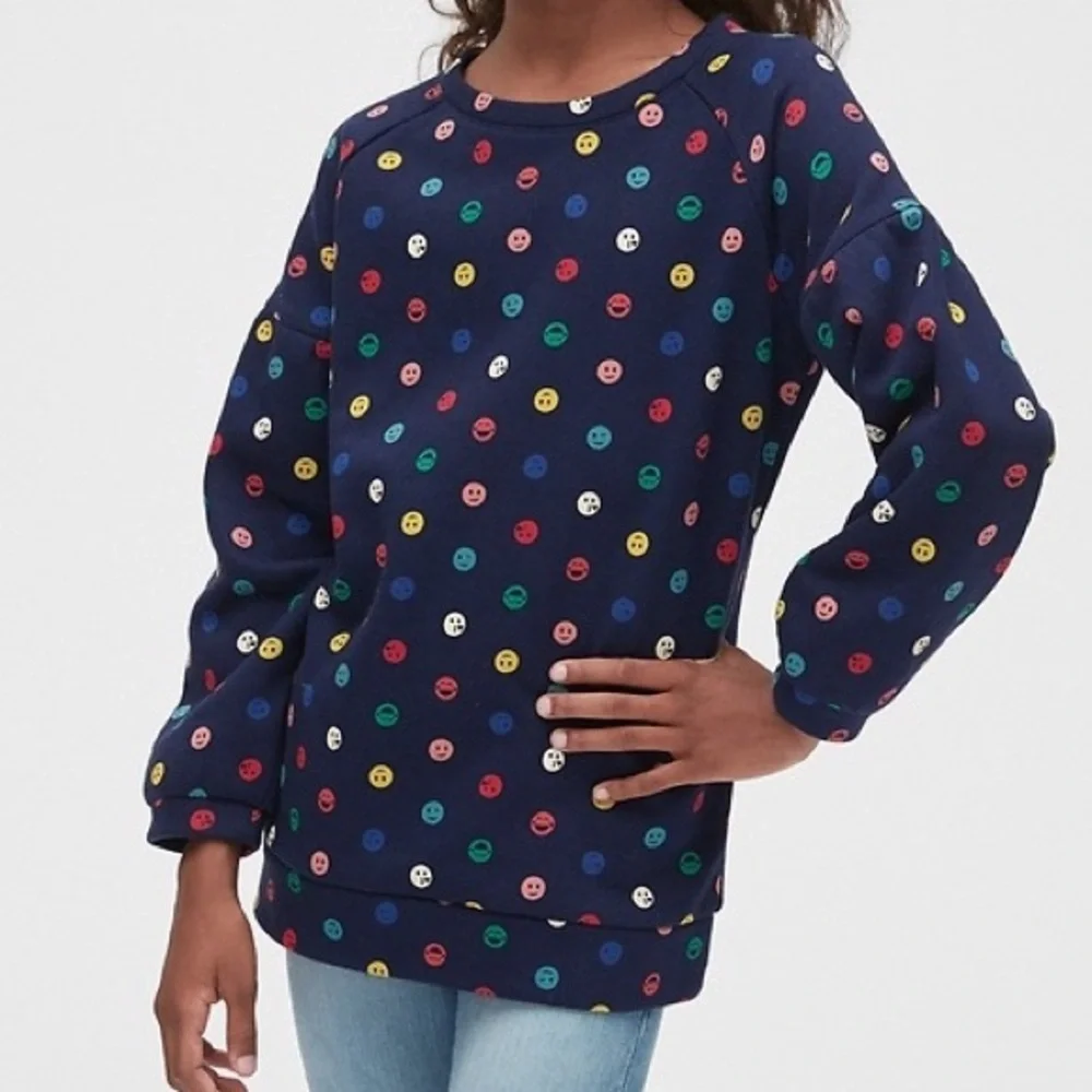 GAP Girls Smiley Face Emoji Pullover Puff Sleeve Sweatshirt Size Small